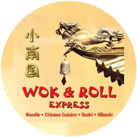 Official restaurant logo with dragon and Chinese characters at Wok & Roll Express, an Asian Restaurant in Leawood